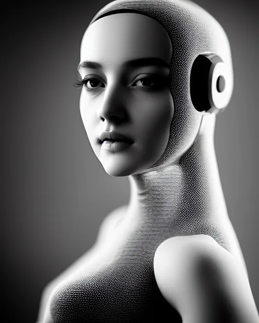 Image similar to black and white dreamy young beautiful female artificial intelligence, cinematic, rim light, photo - realistic, elegant, high detail, 8 k, masterpiece, photo taken in 1 9 3 0