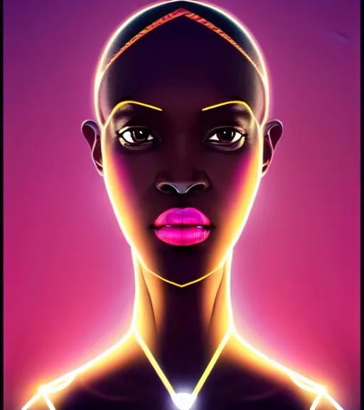 Image similar to symmetry!! african princess of technology, solid cube of light, hard edges, product render retro - futuristic poster scifi, lasers and neon circuits, beautiful dark skin african princess, intricate, elegant, highly detailed, digital painting, artstation, concept art, smooth, sharp focus, illustration, dreamlike, art by artgerm