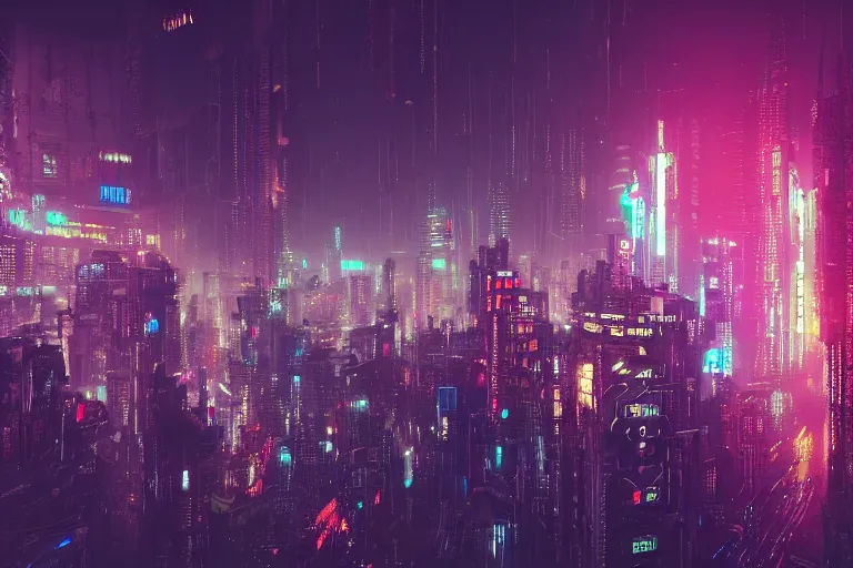 dense and detailed dystopian cyberpunk city skyline at | Stable ...