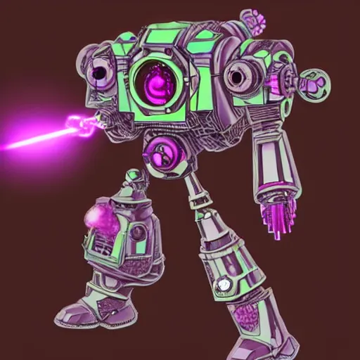 Prompt: a steampunk mech - suit drilling into a mysterious glowing pink crystal with its drill arm, dark cave, pink sparks, purple sparks, studio ghibli, extremely detailed,