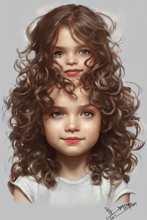 Image similar to a little girl with a mischievous face and short!! light brown curly wavy hair. she is dressed as captain america, spider - man, batman, captain marvel, a superhero. clean elegant painting, beautiful detailed face. by artgerm and greg rutkowski and alphonse mucha