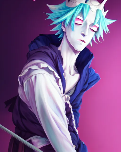 Image similar to extremely attractive soft feminine male as a jester anime character screenshot, nagito komaeda and hisoka jester, anime feminine male fool, intricate, sharp focus, illustration, highly detailed, digital painting, cell shaded, concept art, matte, art by ilya kuvshinov and kyoto animation and wlop, ruan jia, greg rutkowski, studio quality