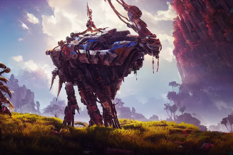 Image similar to bristleback machine mecanical creature robot of horizon forbidden west horizon zero dawn bioluminiscence global illumination ray tracing hdr fanart arstation by ian pesty and alena aenami artworks in 4 k