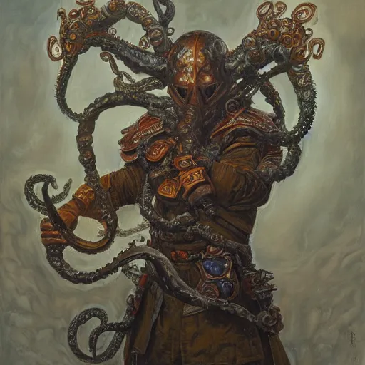 Image similar to portrait of a warrior with tentacles, by donato giancola.