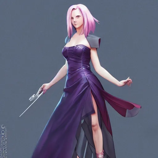 Prompt: sakura haruno in a prom dress, cg animation, riot entertainment, arcane, realistic, character select portrait, by artgerm, greg rutkowski, alphonse mucha, 3 d