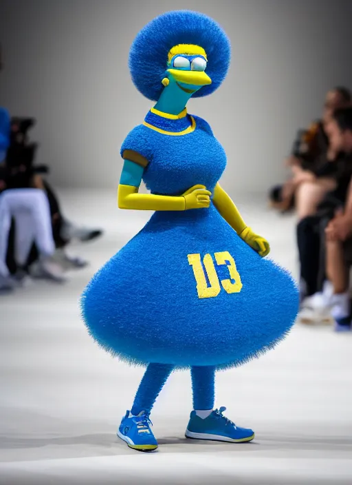 Image similar to hyperrealistic and heavy detailed air jordan runway show of marge simpson, leica sl 2 5 0 mm, vivid color, high quality, high textured, real life