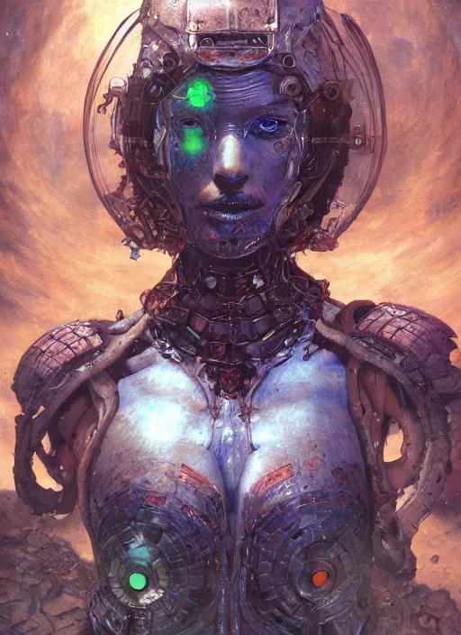 Image similar to biblical daemonic cyborg girl with glowing veins, shoulder pads, on planet jupiter, underwater photography, by gerald brom, by mikhail vrubel, by peter elson, muted colors, extreme detail, trending on artstation, 8 k