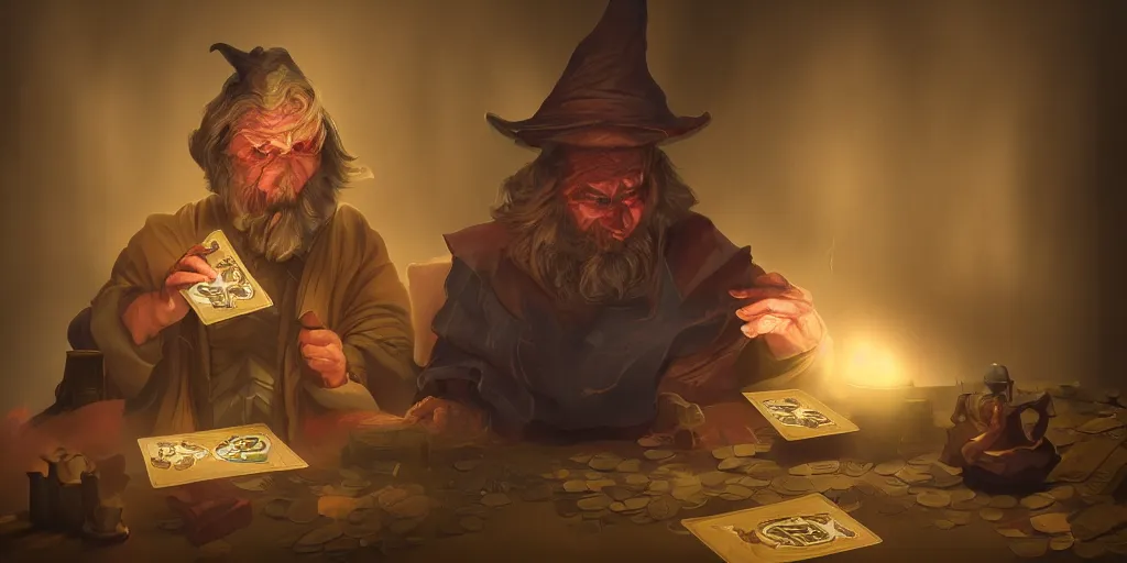 Image similar to wizard shuffling cards, cards, fantasy, digital art, soft lighting, concept art, 8 k