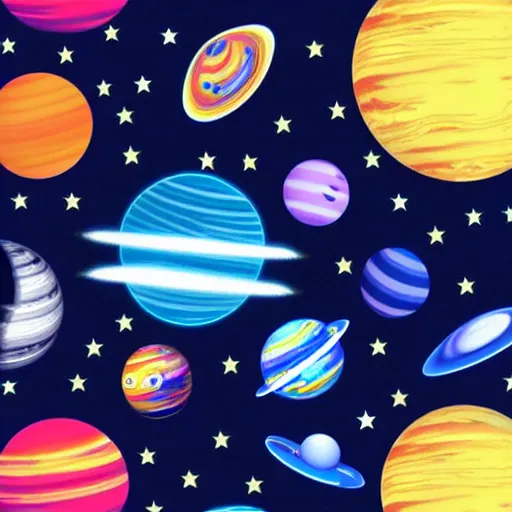 Image similar to a tileable seamless space themed wallpaper designed for kids