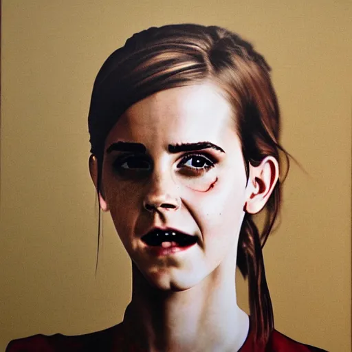 Prompt: portrait of emma watson, medium shot. by hermann nitsch and hermann nitsch