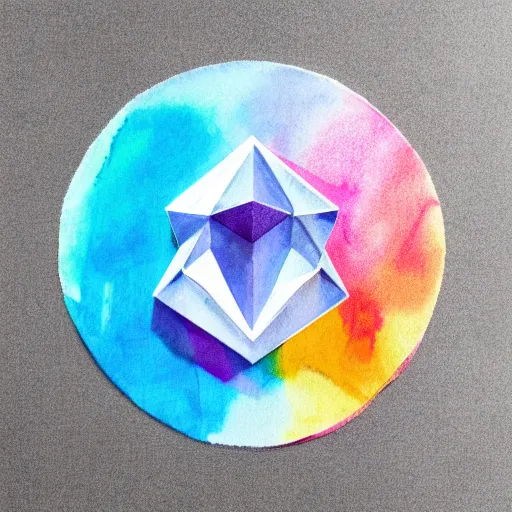 Image similar to 3D of the ethereum symbol, flat paint ,acrylic, minimal, abstract, art style by Joshy Sly, water color, soft pastel colors