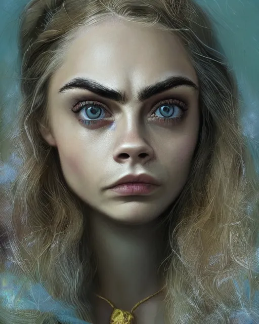 Image similar to closeup face profile portrait of cara delevingne as a soviet chernobyl space rabbit, bikini, depth of field, zeiss lens, detailed and intricate environment, fashion photoshoot by nicoletta ceccoli, mark ryden, lostfish, breathtaking, 8 k resolution, artistic, hyperrealistic, octane render