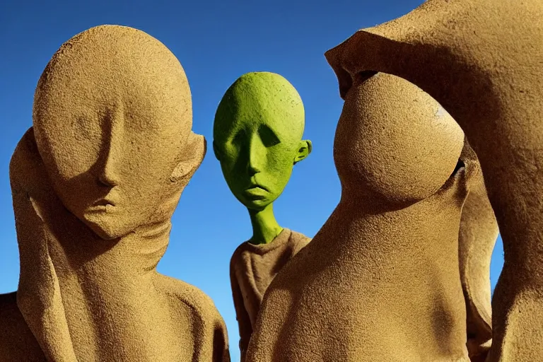 Image similar to surrealist sculpture figures by max ernst in a california desert landscape