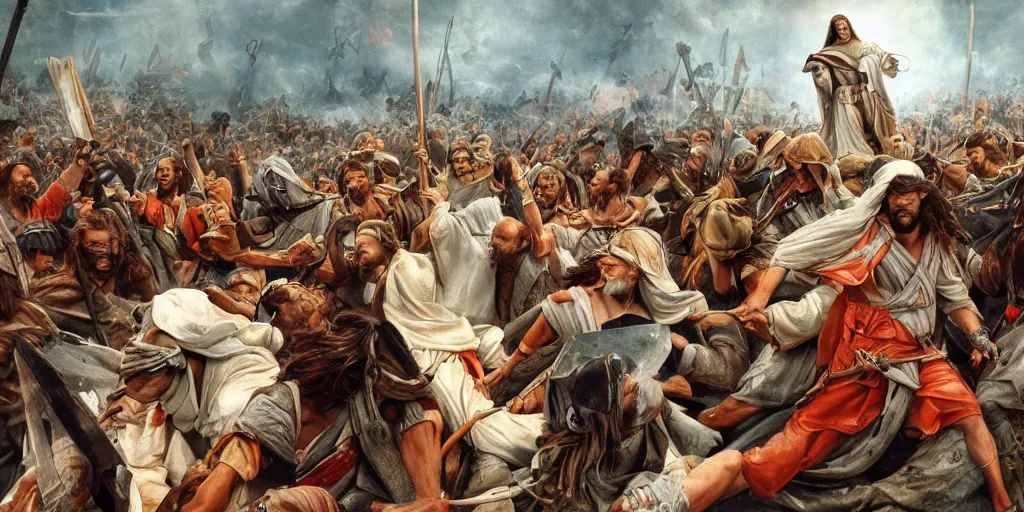 Image similar to Large scale battle jesus christ