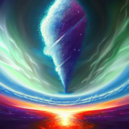 Image similar to concept art for the last imperfect physical life - form seconds before the universe is again in rapturous divine perfect unity!! energy, power, biblical, final victory of order over disorder!! ultimate meaning, digital painting, artstation, smooth, sharp focus