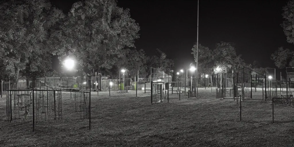 Prompt: a play ground at night, haunted by ghosts of children