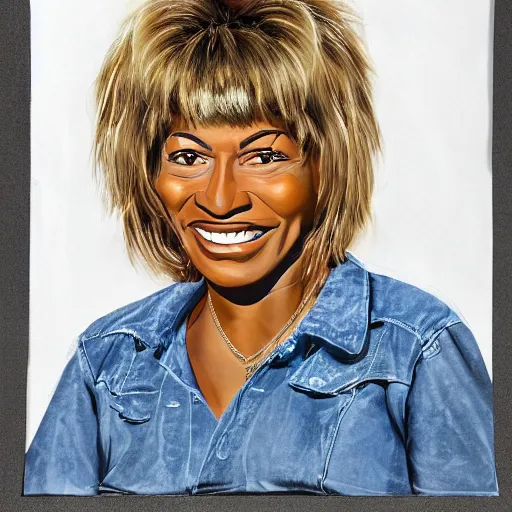 Image similar to a portrait of john wayne and tina turner daughter, she is smiling, highly realistic