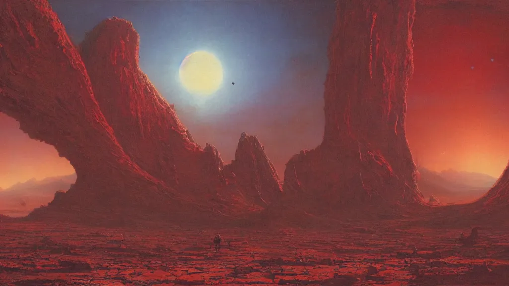 Image similar to otherworldly atmosphere of an evolving alien planet by arthur haas and bruce pennington and john schoenherr, cinematic matte painting