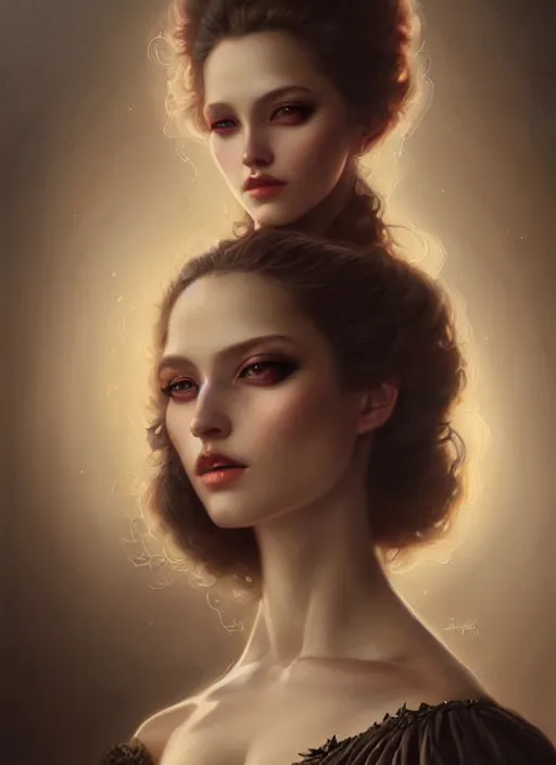 Image similar to a beautiful woman with baroque dress, painted by artgerm and tom bagshaw, fantasy art, dramatic lighting, highly detailed oil painting