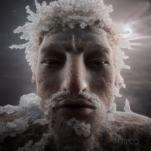 Prompt: portrait ultra dimensional frosty entity, overwhelming psychosis of self realization and burning awakening, ultra high definition, unreal engine 5, hyperrealism, masterpiece composition, 8 k photorealistic