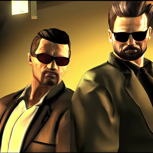 Image similar to max payne and jc denton from deus ex, buddy cop