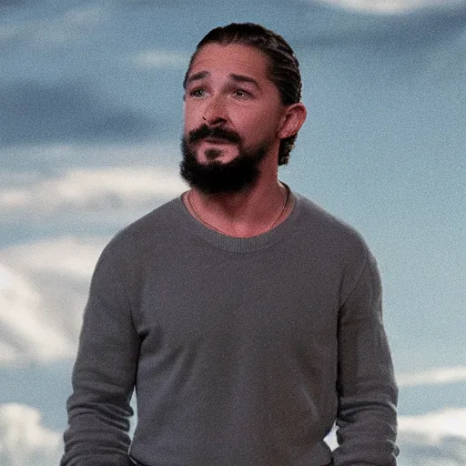 Image similar to Photo of Shia Lebeouf standing on a cloud.