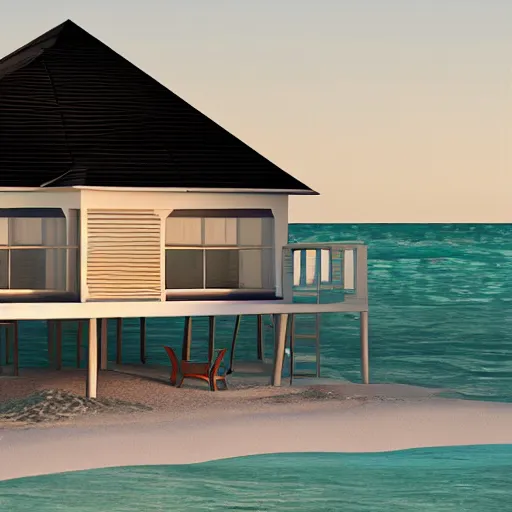 Image similar to “ a realistic model of a house floating on the beach of miami, 8 k render ”