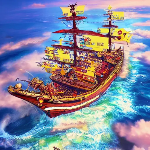 Image similar to thousand sunny ship from one piece, aerial, photorealistic, by professional photographer