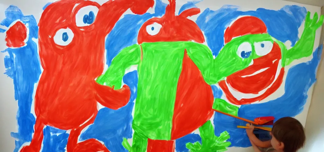 Prompt: kids painting of fast food monster