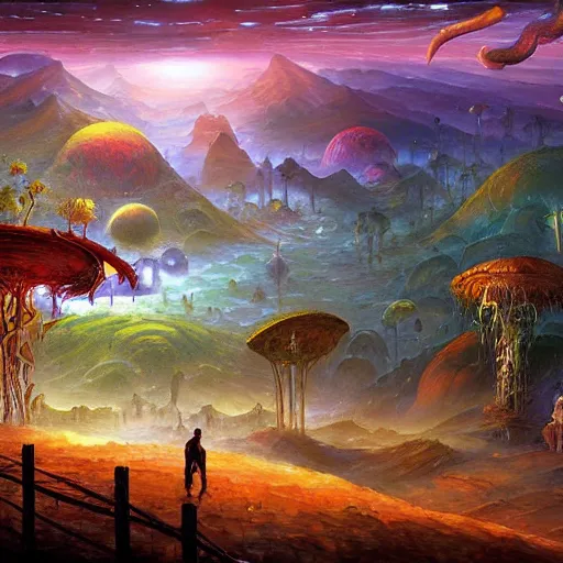 Image similar to lush alien valley cryengine render by android jones, james christensen, rob gonsalves, leonid afremov and tim white