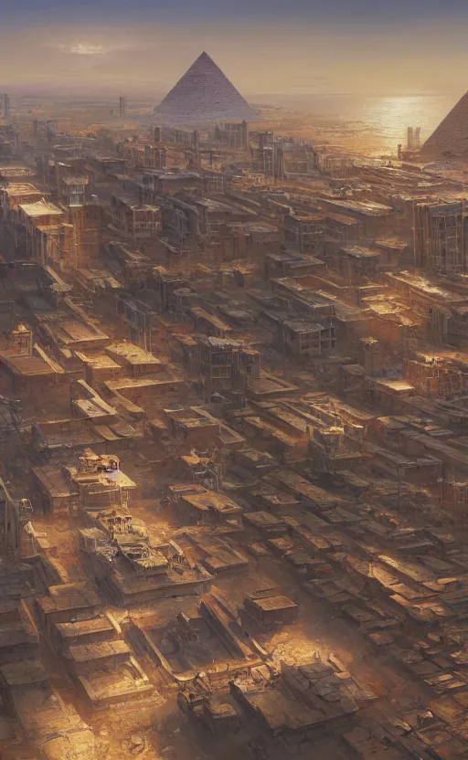 Prompt: Prosperous high tech city in ancient Egypt, masterpiece digital painting by Greg Rutkowski, Alex Grey, artstation, 4k wallpaper