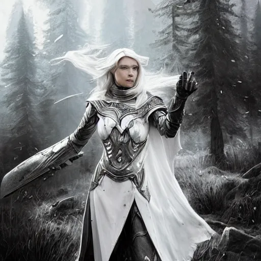 Image similar to elf with armor of rivendel in white black background, epic masterpiece of cinematographic hyperrealism, realistic shaded lighting poster by craig mallismo, artgerm, jeremy lipkin and michael garmash, unreal engine, radiant light, detailed and intricate environment, digital art, art station trends