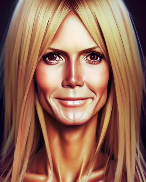 Image similar to portrait of Heidi Klum as Anime girl cute-fine-face, full body! pretty face, realistic shaded Perfect face, fine details. Anime. realistic shaded lighting by Ilya Kuvshinov Giuseppe Dangelico Pino and Michael Garmash and Rob Rey