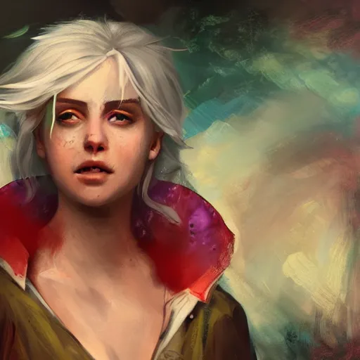 Prompt: Ciri at a rave, expressive oil painting, digital art