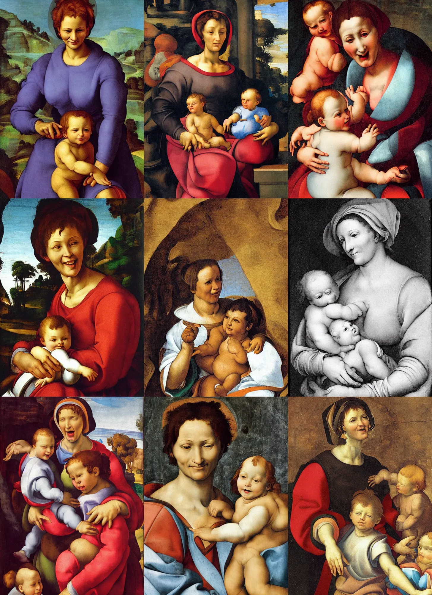 Prompt: portrait of a cheerful mother by michelangelo