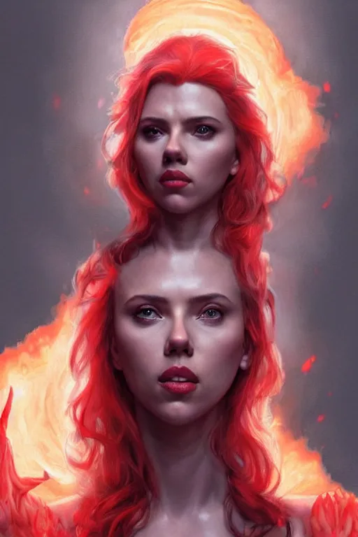 Image similar to Scarlett Johansson as the Queen of Hell , Highly Detailed anatomy, only two hands, highly detailed, digital painting, artstation, concept art, smooth, sharp focus, illustration, Unreal Engine 5, 8K, art by art by artgerm and greg rutkowski and edgar maxence