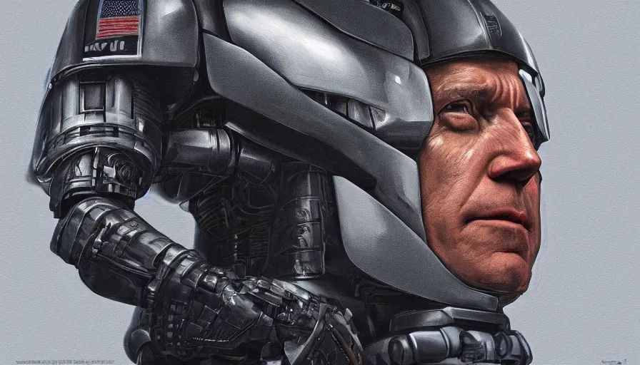 Image similar to Joe Biden is Robocop paint by artists, hyperdetailed, artstation, cgsociety, 8k