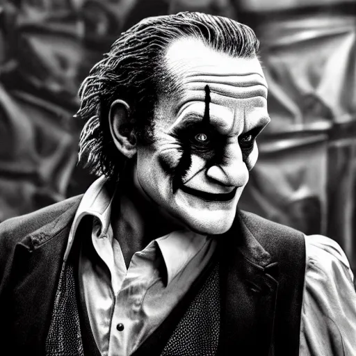 Image similar to stunning awe inspiring ( robin williams ) as the joker 8 k hdr movie still atmospheric lighting