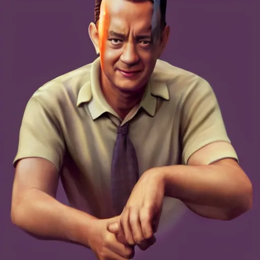 Prompt: tom hanks as forrest gump has shrimp hands, photorealistic, cgsociety, artstation