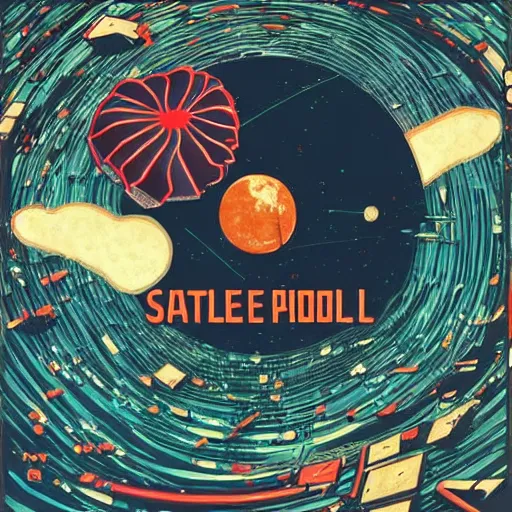 Prompt: satellite album cover, concept art, poster art,