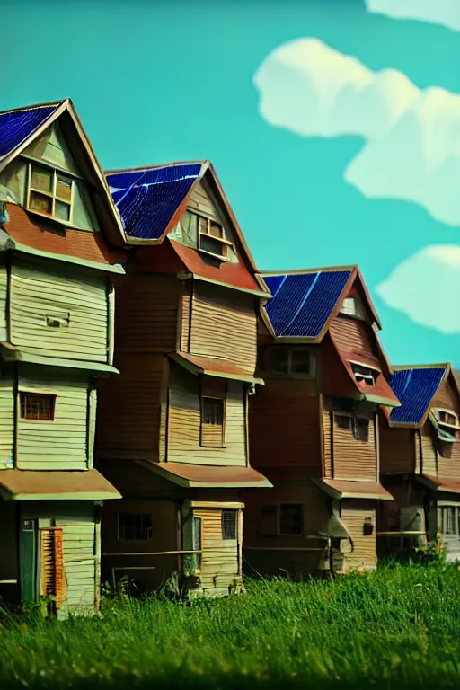 Image similar to stacked houses, solarpunk, studio ghibli, octane render, 4 k