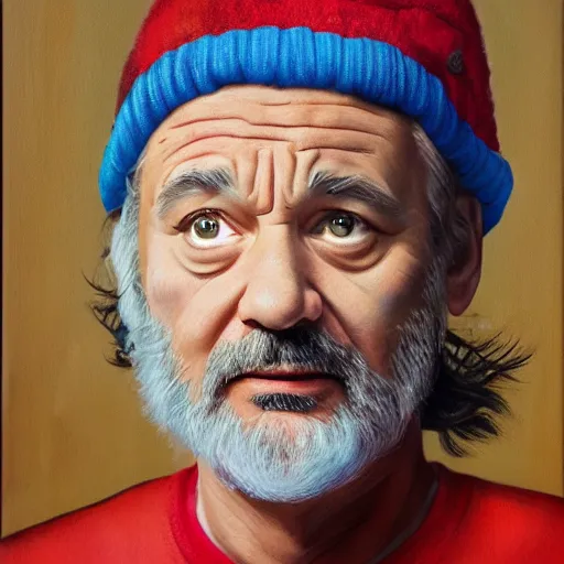 Image similar to bill murray as steve zissou, wes anderson, photorealistic, 8k, HD, oil painting