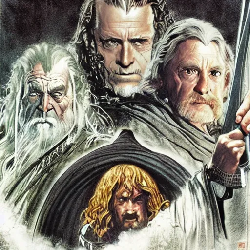 Prompt: lord of the rings concept art by Alex Ross and Norman Rockwell