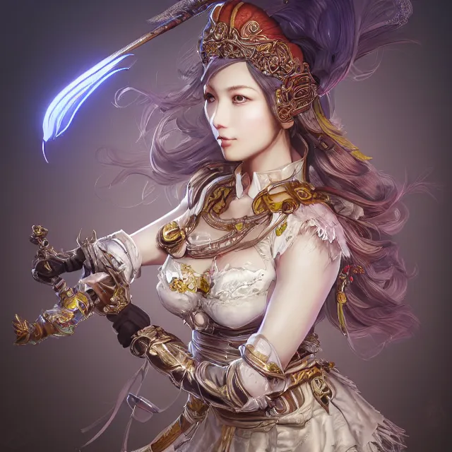 Image similar to studio portrait of neutral good colorful female cleric bard healer as absurdly beautiful, gorgeous, elegant, young gravure idol, an ultrafine hyperdetailed illustration by kim jung gi, irakli nadar, intricate linework, sharp focus, bright colors, octopath traveler, final fantasy, unreal engine 5 highly rendered, global illumination, radiant light, detailed and intricate environment