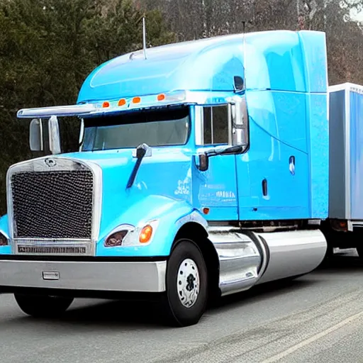 Prompt: blue heart shaped semi truck