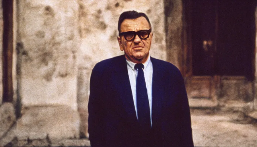 Prompt: color photo of Josip Broz Tito, cinestill 800t, heavy grain, high quality, criterion collection