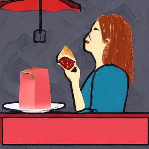 Prompt: a person eating a crepe, Digital art, Studio ghibi