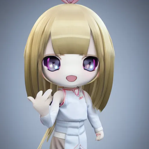 Image similar to cute fumo plush of a girl with a mechanical arm, anime girl, vray