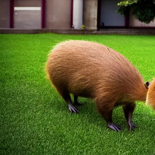 Image similar to A picture of a capybara programming a computer