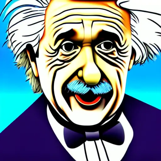 Prompt: albeert einstein in gta v illustrated by stephen bliss